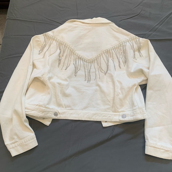 Blue B Chevron Fringe White Denim Jacket - Picture 5 of 5